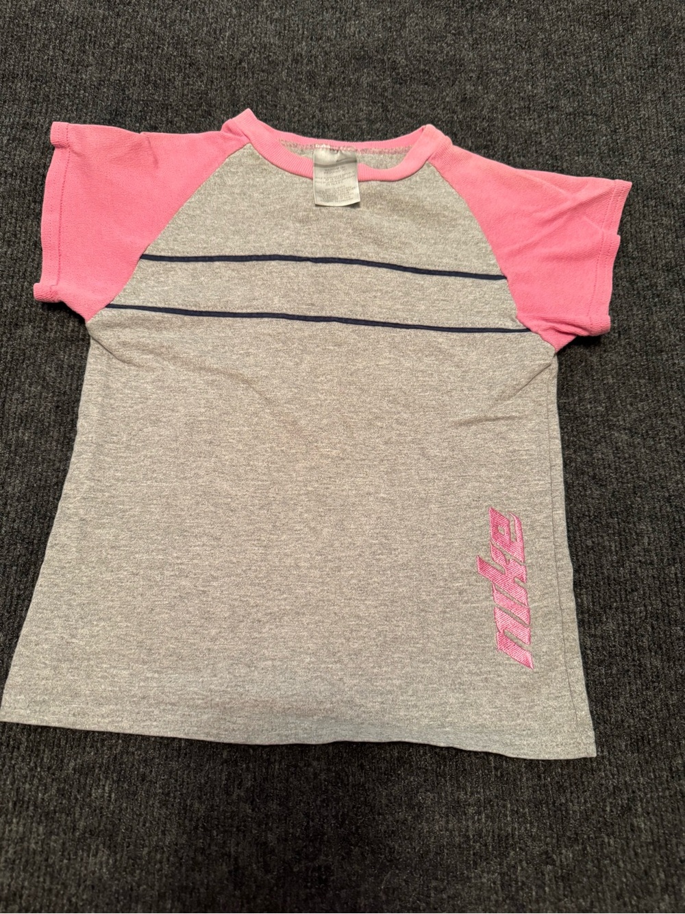 Nike Girls Raglan Baseball Tee Heather Grey Pink Size 6